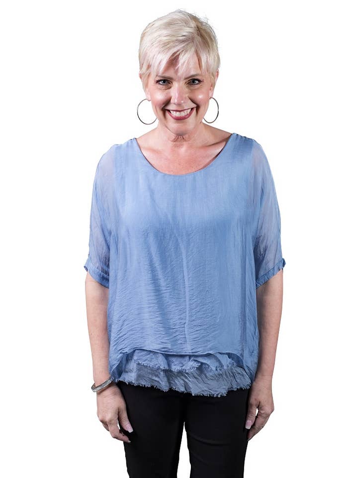 TINA Stephens Italy/Tees By Tina - Wholesale Blouse - Women's - Adriana Silk Double Raw Edge Top (BQ209)18
