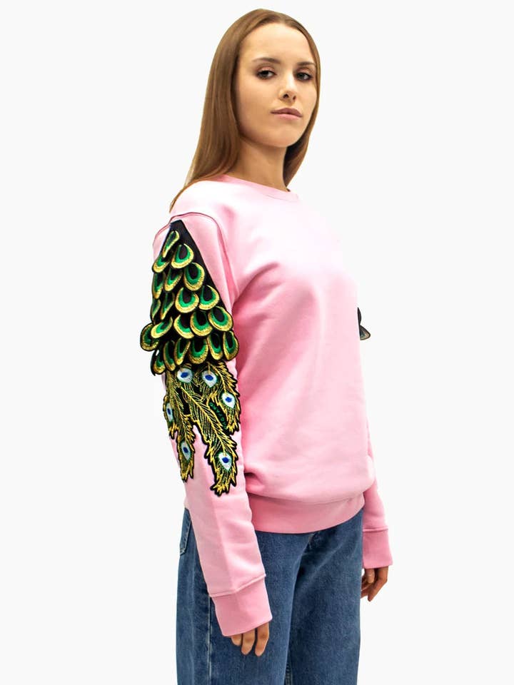 RAG19MEV-COTTON PINK PEACOCK SWEATSHIRT for wholesale by Ragyard