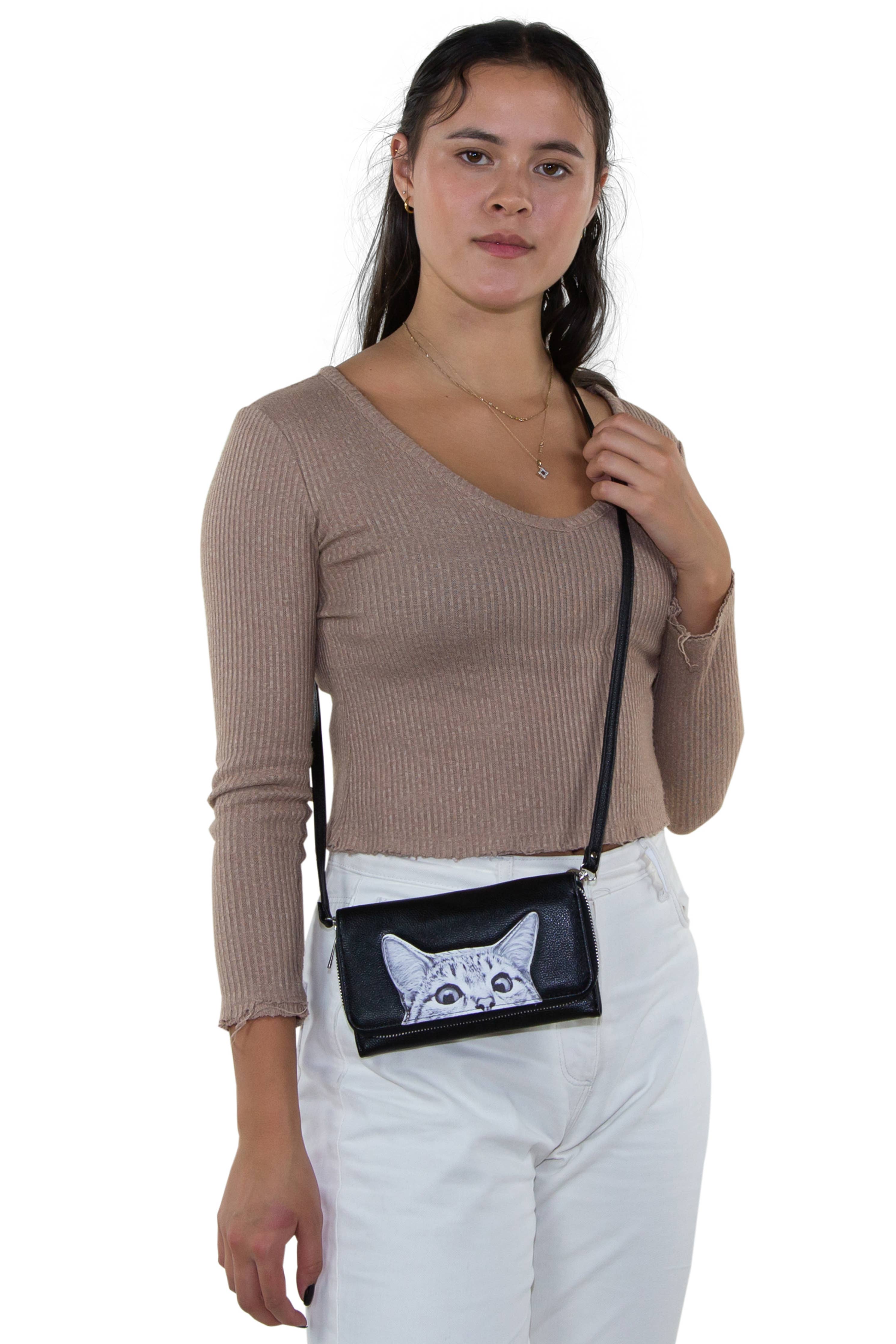 COMECO INC - Vendita all'ingrosso Portafogli - Donna - Portafoglio Peeking Cats con Tracolla Regolabile e Staccabile5