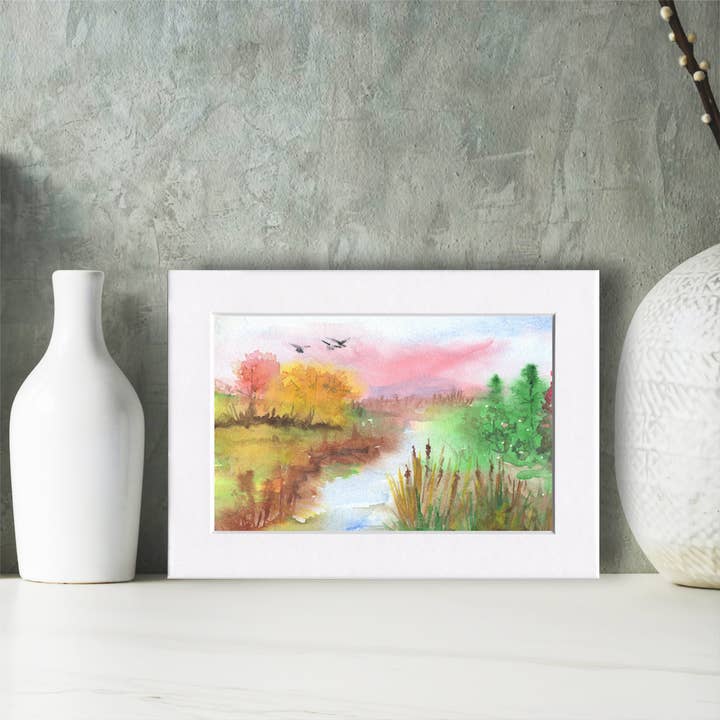 Fine Art For Small Spaces - Wholesale Art Print - Autumn River Landscape Nature Art Mini Print