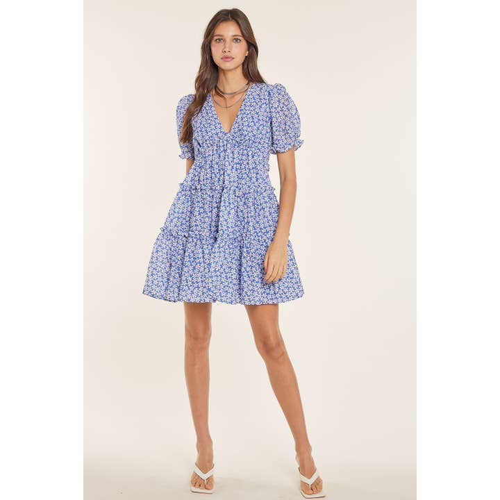 idem ditto - Wholesale Dress - Women's - FLORAL PUFF SLEEVED BABYDOLL MINI DRESS