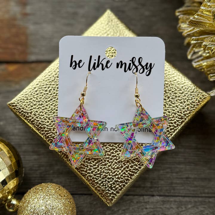 Hanukkah-Ohrringe - Davidstern - Disco-Glitzer für den Großhandel von Be Like Missy