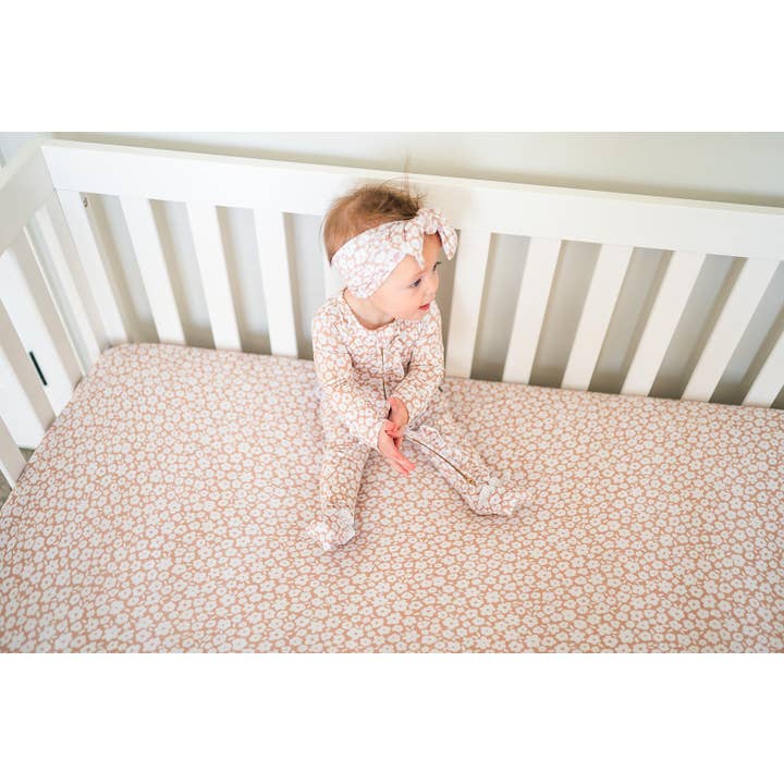 Harp Angel Boutique - Wholesale Cot/Crib Sheets - Bamboo Fitted Crib Sheet - Mocha Ditsy Floral1