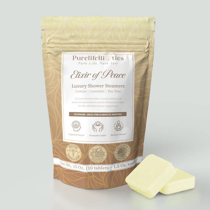 PurelifeBiotics - Vendita all'ingrosso Bombe/Compresse vaporizzanti da doccia - Elisir di pace: lavanda e limone per un equilibrio olistico