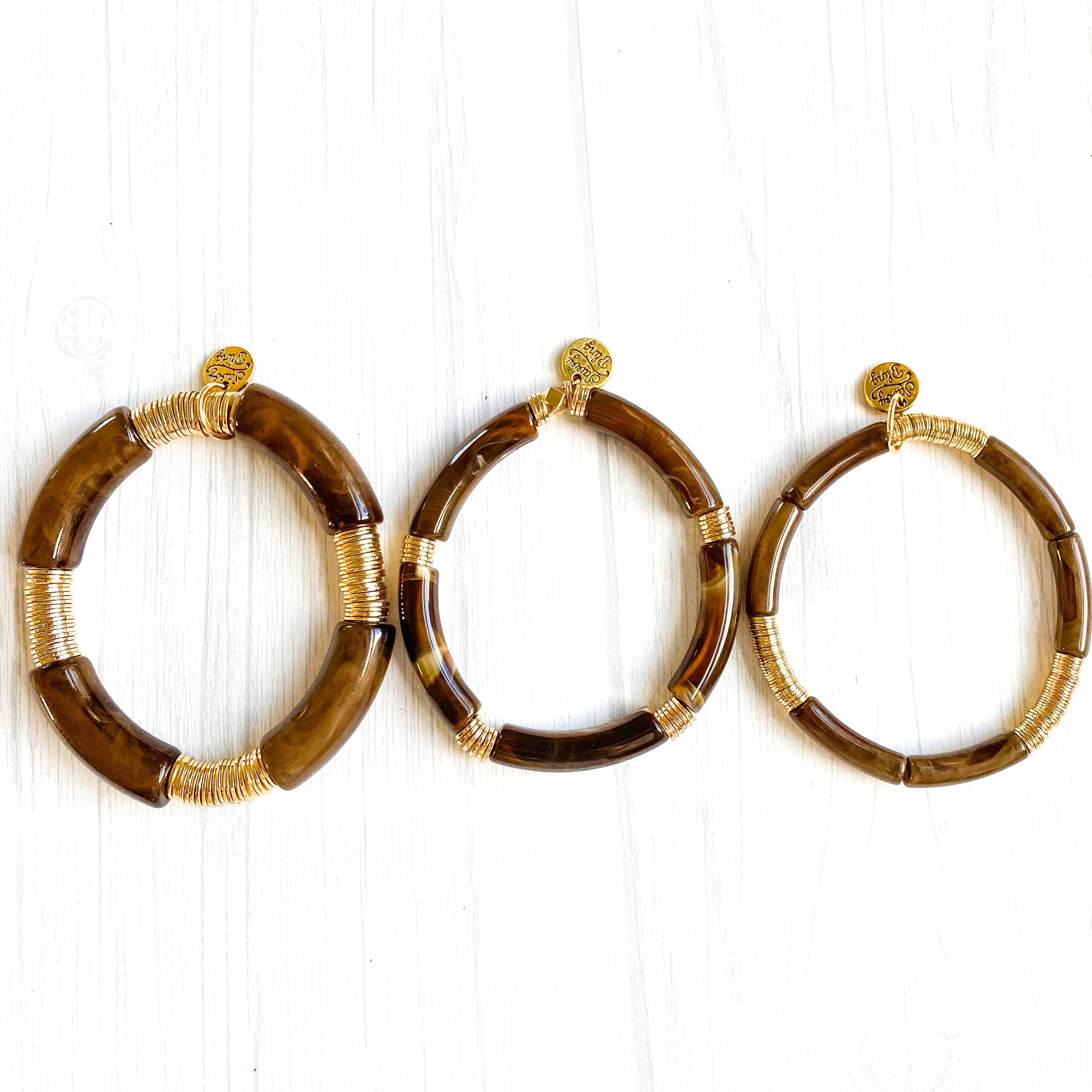 Savvy Bling – Pulseira de missangas por atacado – Pulseira de bambu em tubo de mármore marrom6