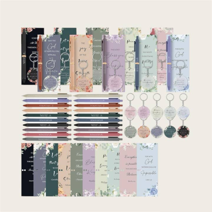 Bible verse bookmark keychain and pen sets for wholesale by Ella Blue