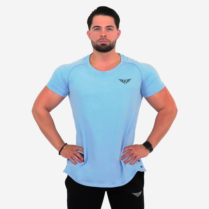 Coron Sliced Wide Neck T-Shirt Sky Blue for wholesale by FIT ARMY