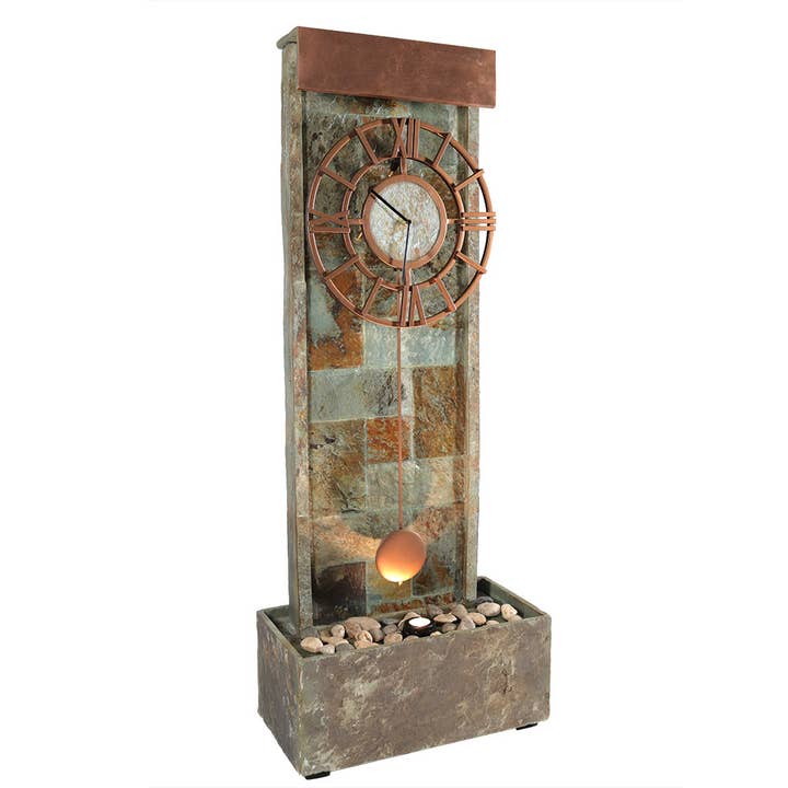 Sunnydaze Decor - Wholesale Outdoor Ornament/Decor - Slate/Copper Clock Waterfall Fountain with Lights - 49 in