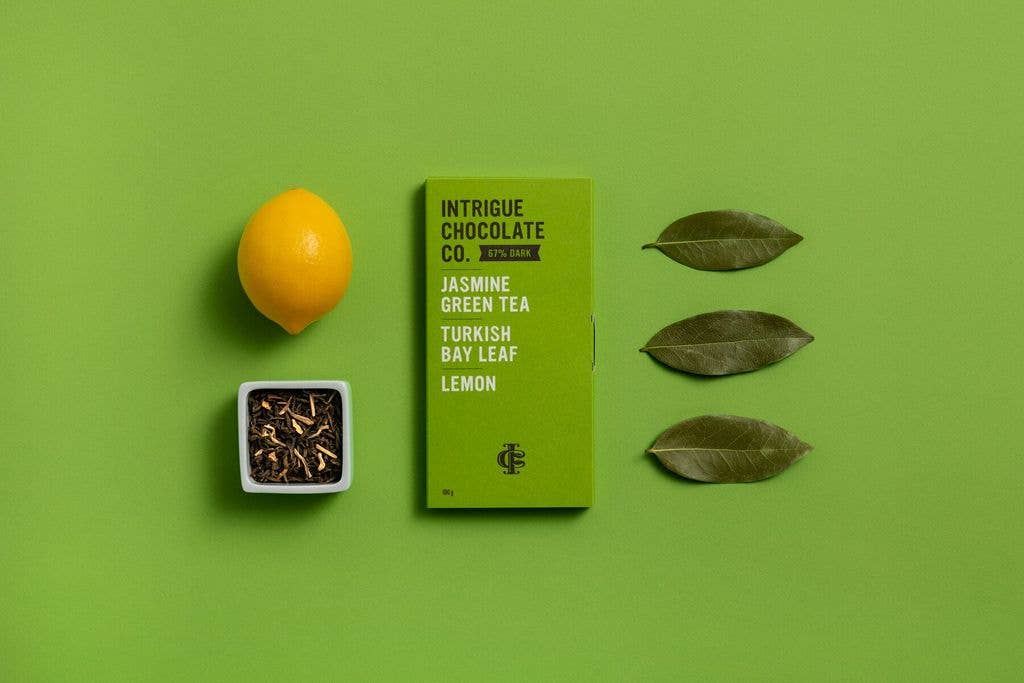 Intrigue Chocolate Co. - Wholesale Chocolate Bar - Jasmine Green Tea, Turkish Bay Leaf, Lemon Bar3