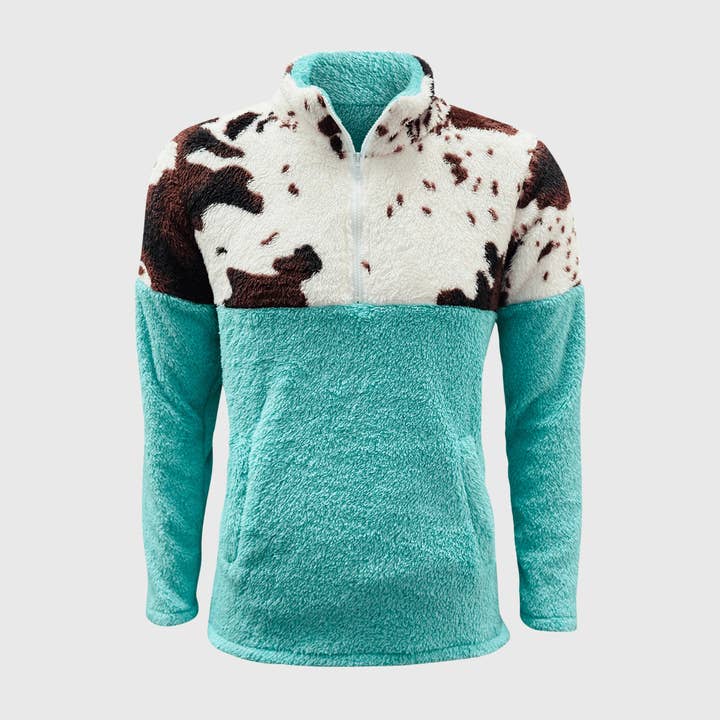 ILTEX Apparel - Wholesale Sweatshirt - Women's - Sherpa Turquoise Brown Cow Pullover Women3
