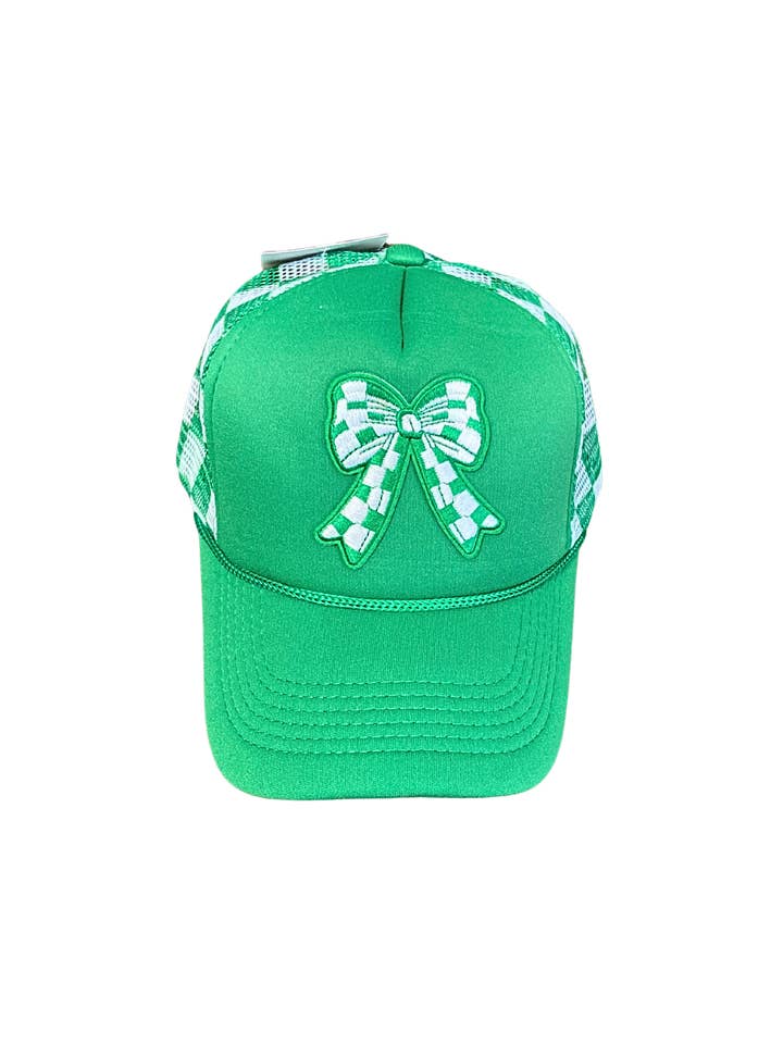 Green Bow Checker Trucker Hat - Christmas for wholesale by Valois Designs