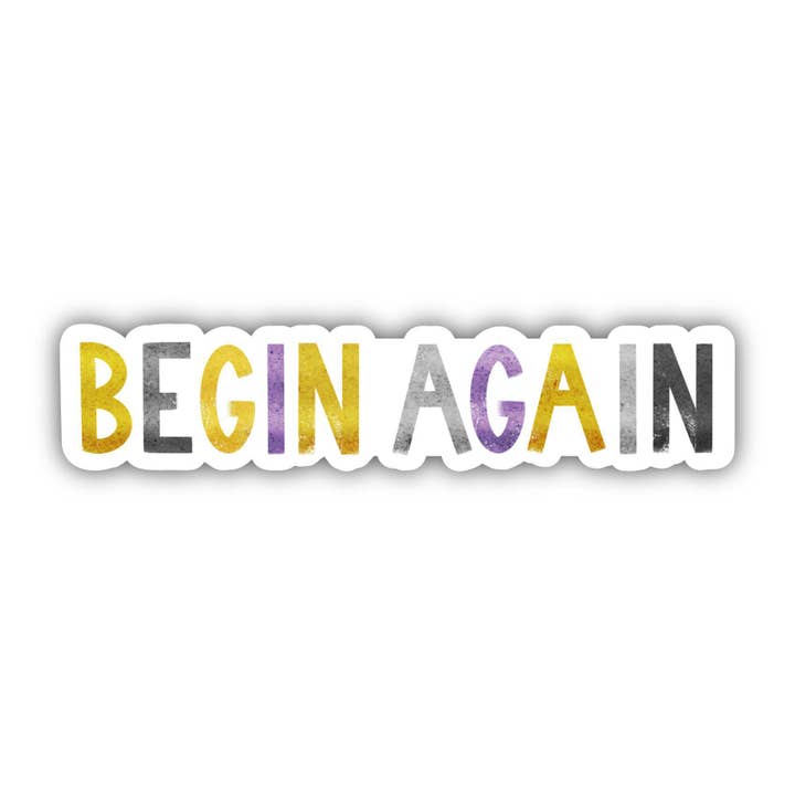 Begin Again Positivity Lettering Sticker - Purple for wholesale by Big Moods