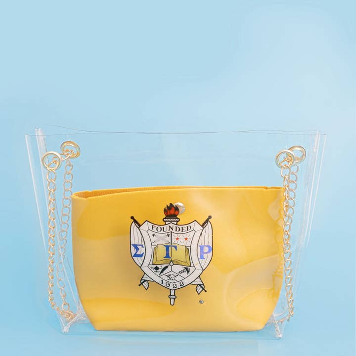 Gold and Blue Shoulder Bag Yellow SGRHO Sorority Purse for Women for wholesale on Faire