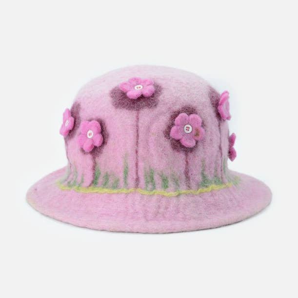 Filzhut in Rosa mit Blumendesign für den Großhandel von Woollyfelt