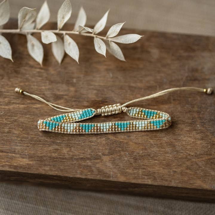 gypsy bracelet-turquoise/gold/aqua/tan for wholesale by Wild Abandon Jewelry
