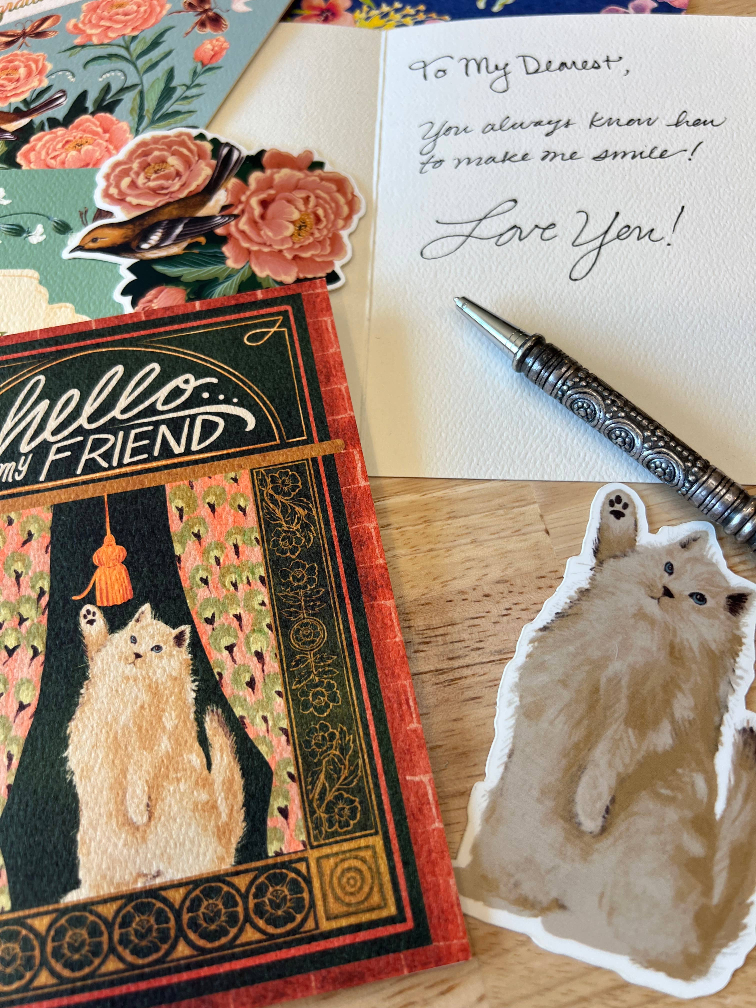 Folk Meadow - Wholesale Friendship Card - Hello Friendly Cat Greeting Card4