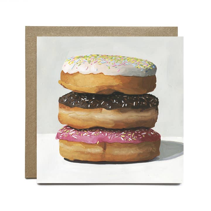 Doughnuts Fine Art Square Greetings Card (Blank inside) for wholesale by Julia Tooley Art