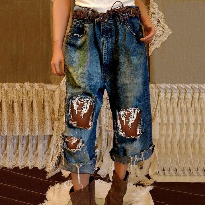 Tourtiwi – wholesale Jeans - Dam – Damers lösa jeans med revor och avklippta byxor