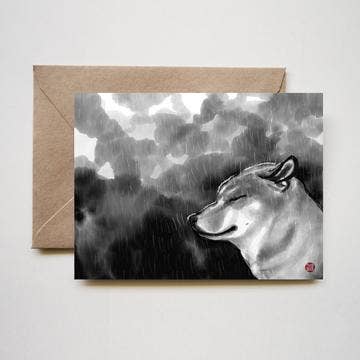 RICE&INK - Wholesale Everyday Greeting Card - Rainy Day Shiba Inu Dog Greeting Card, Sumi ink Zen0