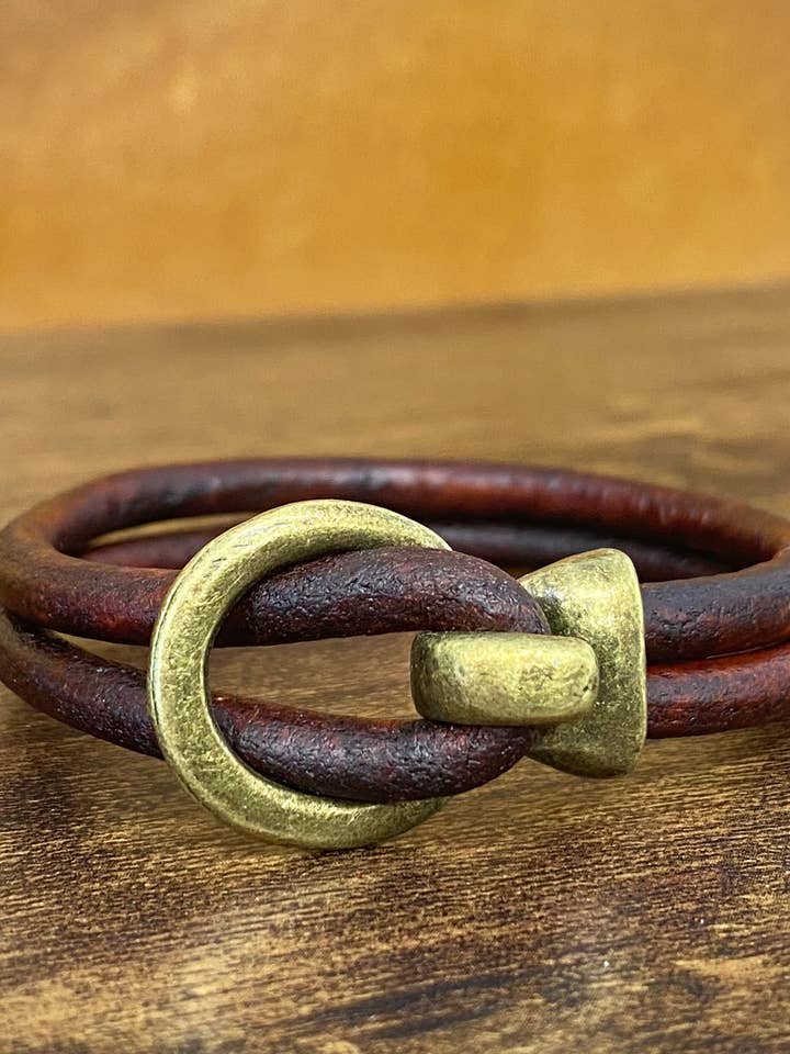 Brass Buckle Leather Bracelet for wholesale by MacKenzie Rose Designs