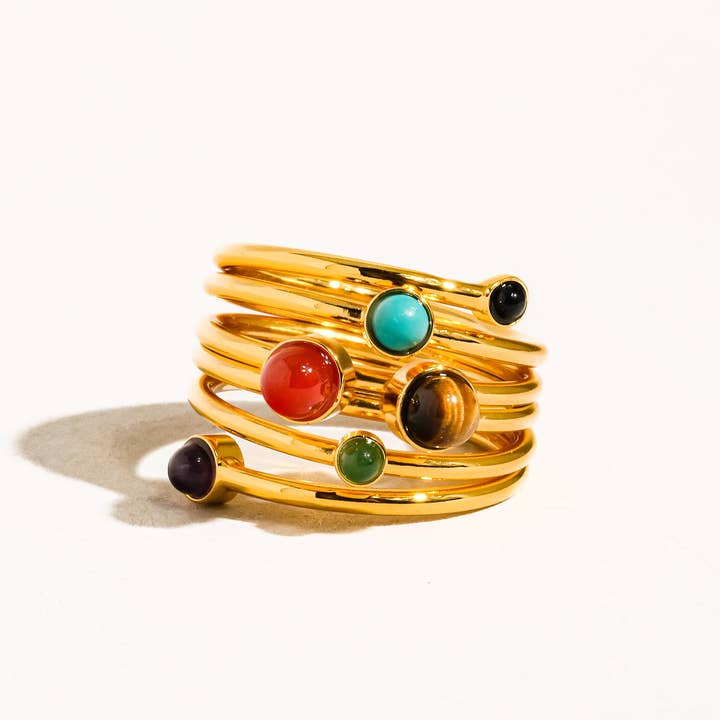 Teigan 18K Gold Multi Color Stone Layered Ring for wholesale on Faire0