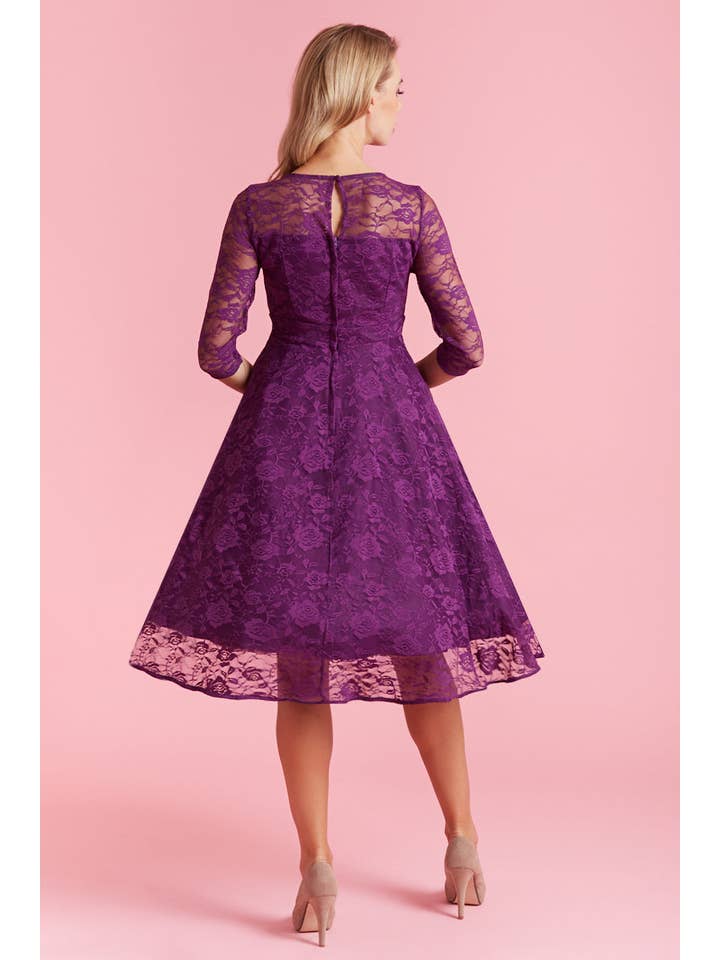 Dolly & Dotty - Wholesale Dress - Women's - Madeline Long Sleeved Purple Lace Dress