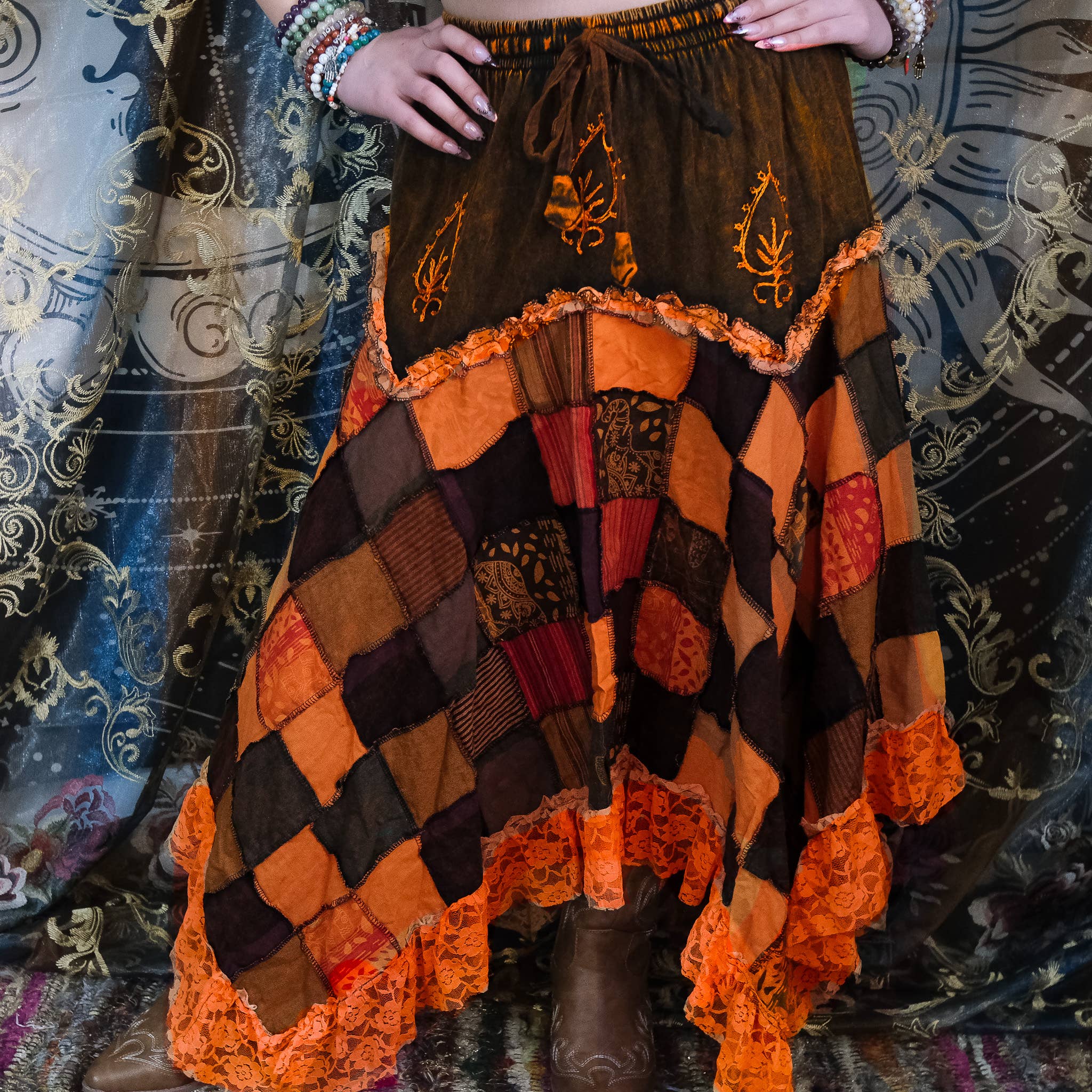 Karma Nepal Crafts - Wholesale Skirt - Women's - Patchwork Assymetrical Flowy Skirt with Lace3