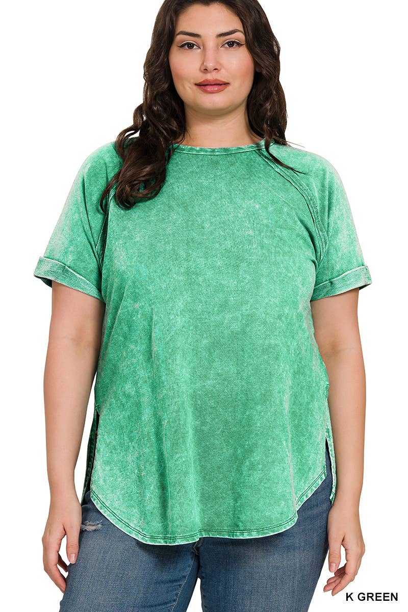 42POPS - Wholesale T-Shirt - Women's - ",,.....SI-25676 PLUS SIZE FRENCH TERRY ACID WASH RAW EDGE RAGLAN3