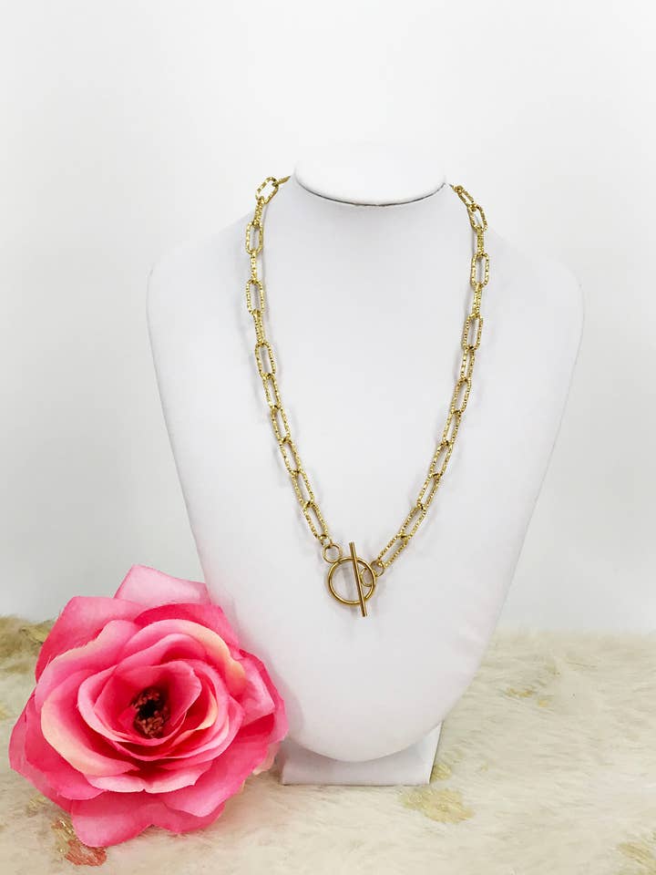 Ketting met paperclip-ketting met textuur van roestvrij staal - N777 voor wholesale door Magnolia & Peach Jewelry Boutique, LLC