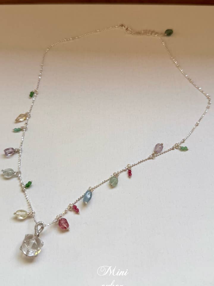 Rainbow Tourmaline & Crystal Pendant Necklace for wholesale by MINICYBER STUDIO