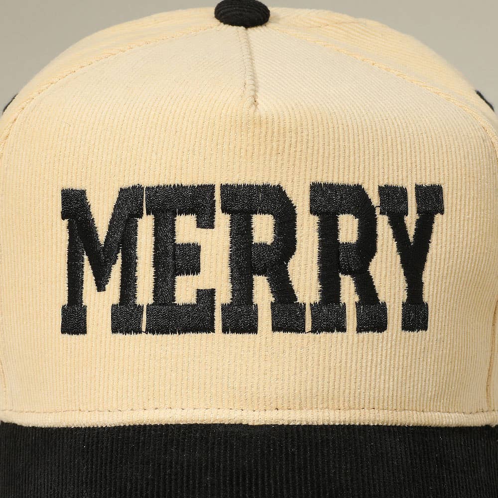 Sensibling Corp. - Wholesale Baseball Cap - Women's - MERRY Message Embroidered Corduroy Baseball Cap1