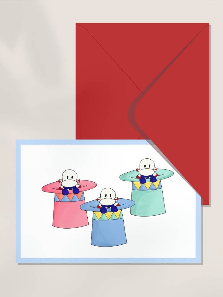 Dubbele kaart - Cirque 3 Hats voor wholesale door Monsieur Chaussette