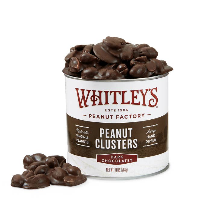 Whitley's Peanut Factory - Wholesale Chocolate Covered Sweets - 10 oz. Tins Dark Chocolatey Covered Peanut Clusters0
