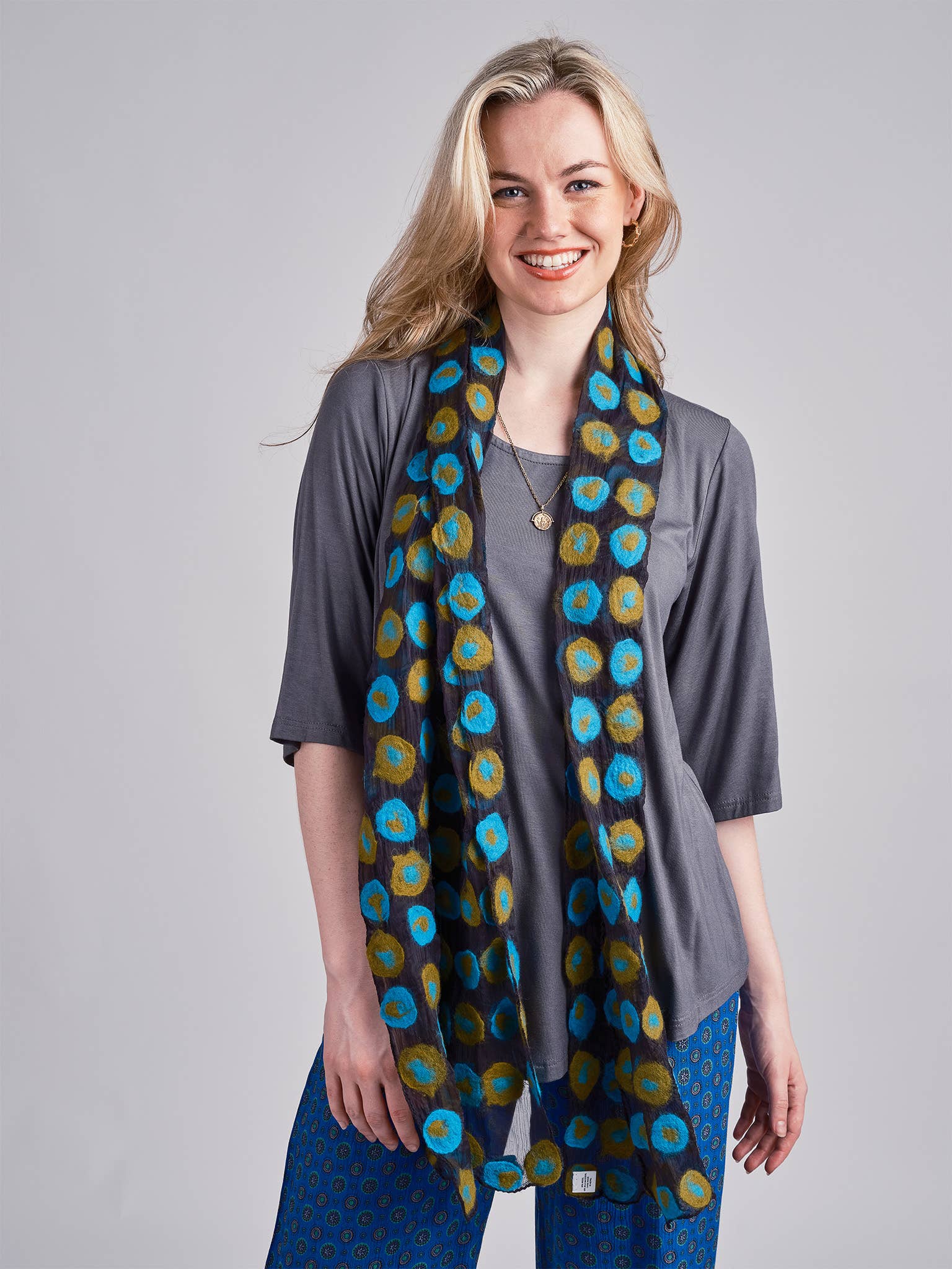 Windhorse Trading Inc - Wholesale Scarf - Women's - Polka Dots Wool Felted Scarf. FS7021