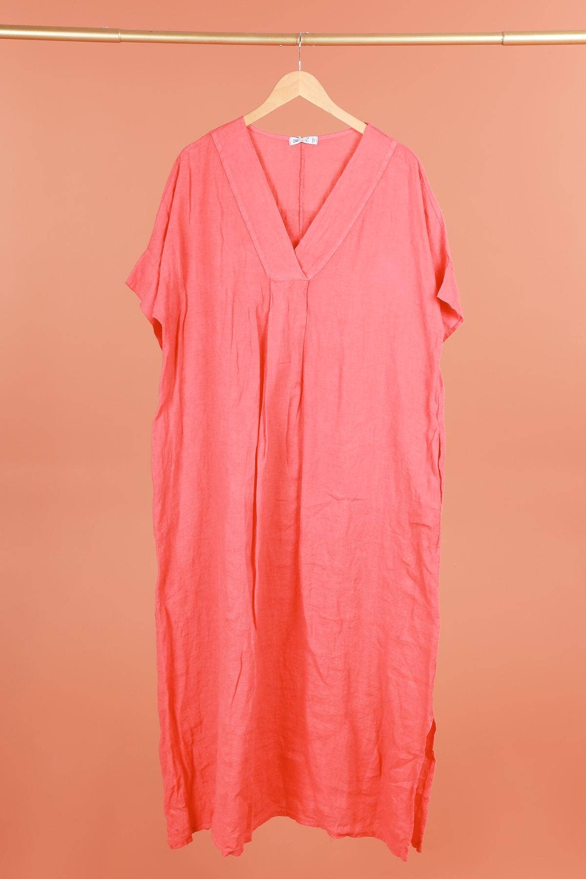 la maison des fibres naturelles - Wholesale Dress - Women's - Long dress v-neck 62733 100% linen8