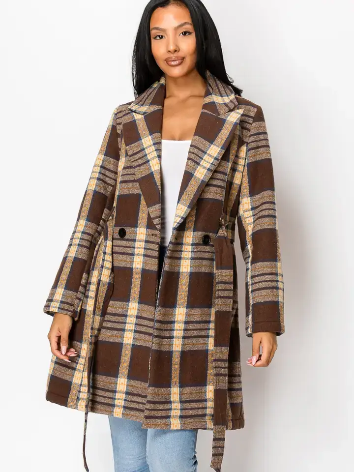 PATRONCITO USA INTERNATIONAL, INC - Wholesale Coat - Women's - Women's Long Coat Plaid Jacket with belt (LJ400)29