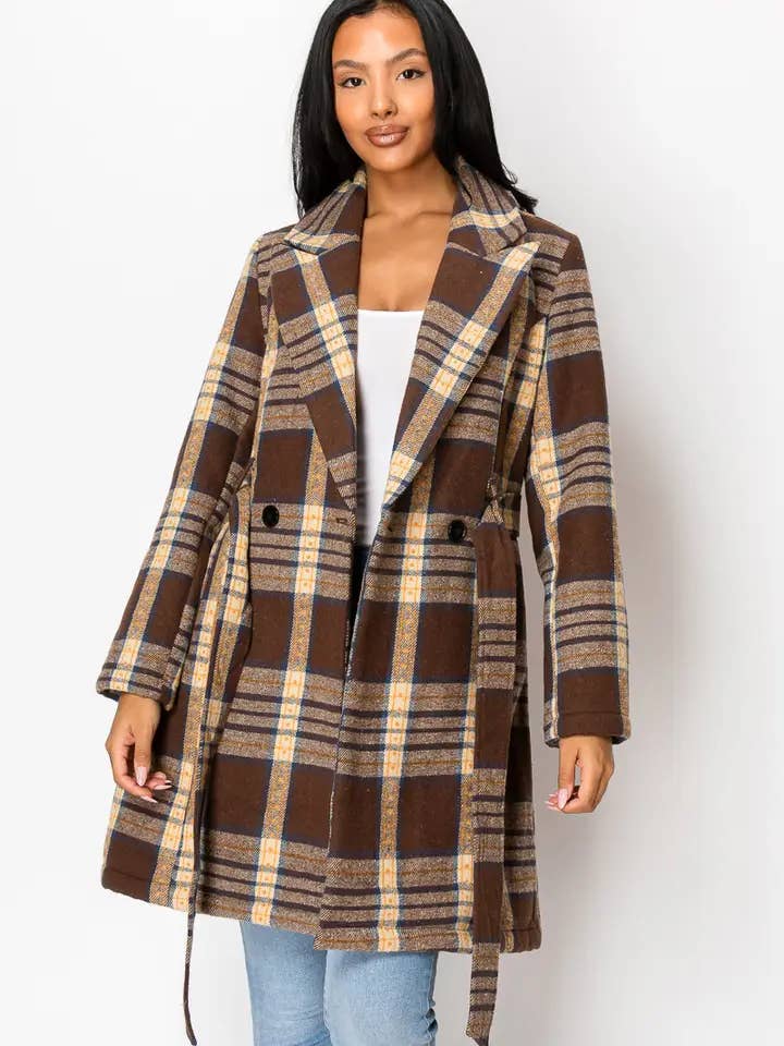 PATRONCITO USA INTERNATIONAL, INC - Wholesale Coat - Women's - Women's Long Coat Plaid Jacket with belt (LJ400)29