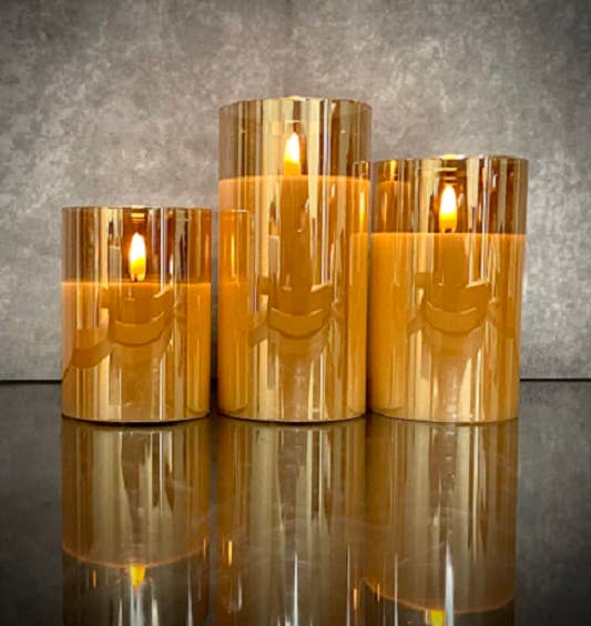 The Light Garden Collection - Wholesale Flameless Candle - 3"D Radiance LED Poured Candles- Champagne Classic Trio S/3