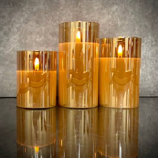 The Light Garden Collection - Wholesale Flameless Candle - 3"D Radiance LED Poured Candles- Champagne Classic Trio S/30