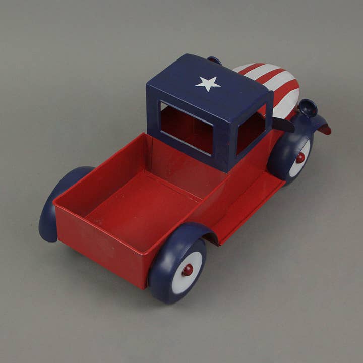 Zeckos - Wholesale Planter Box - Rustic Red Metal Vintage Patriotic Pickup Truck Planter