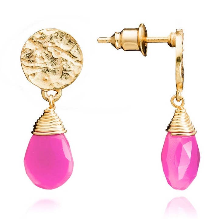 Classic Athena Drop Earrings: Fuchsia Onyx with
Gift Box for wholesale by AZUNI London