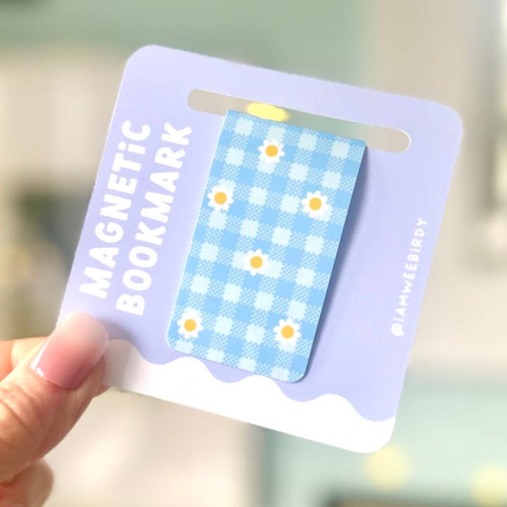 Blue Gingham Daisy Coquette Core Magnetic Bookmark for wholesale by Wee Birdy