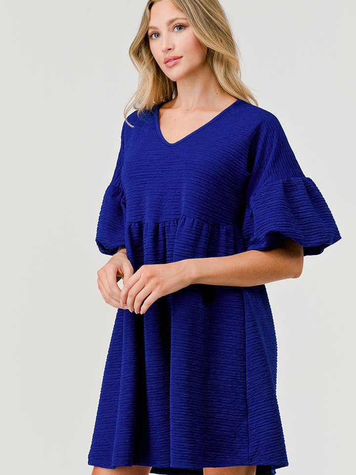 Pixi + Ivy - Wholesale Dress - Women's - Belize Bell Sleeve Baby Doll Holiday Dress in Royal Blue
