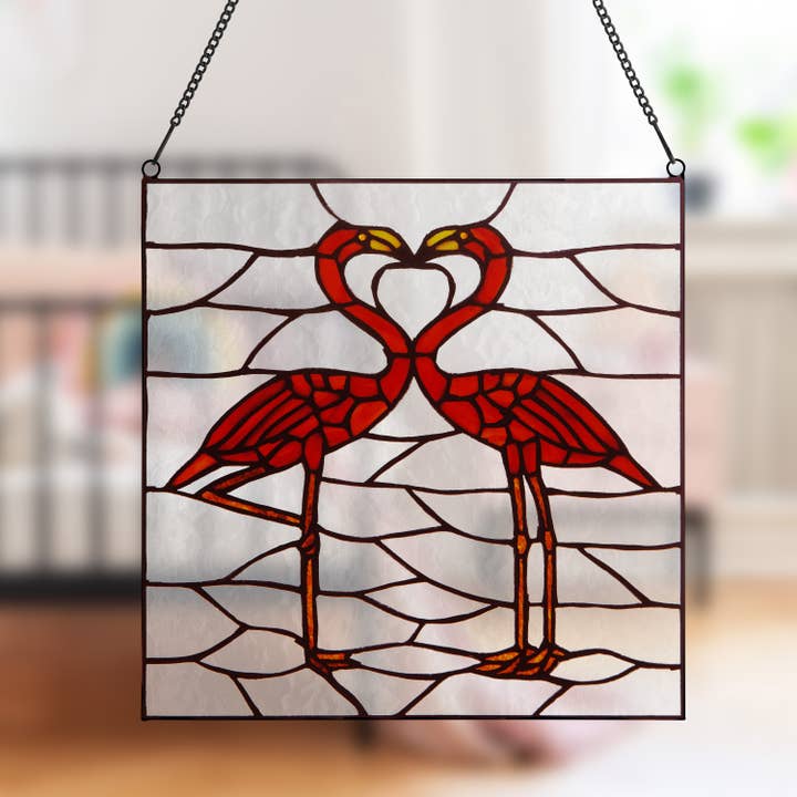 River of Goods - Wholesale Suncatcher - 12.5"H Pink Flamingos Stained Glass Window Panel6