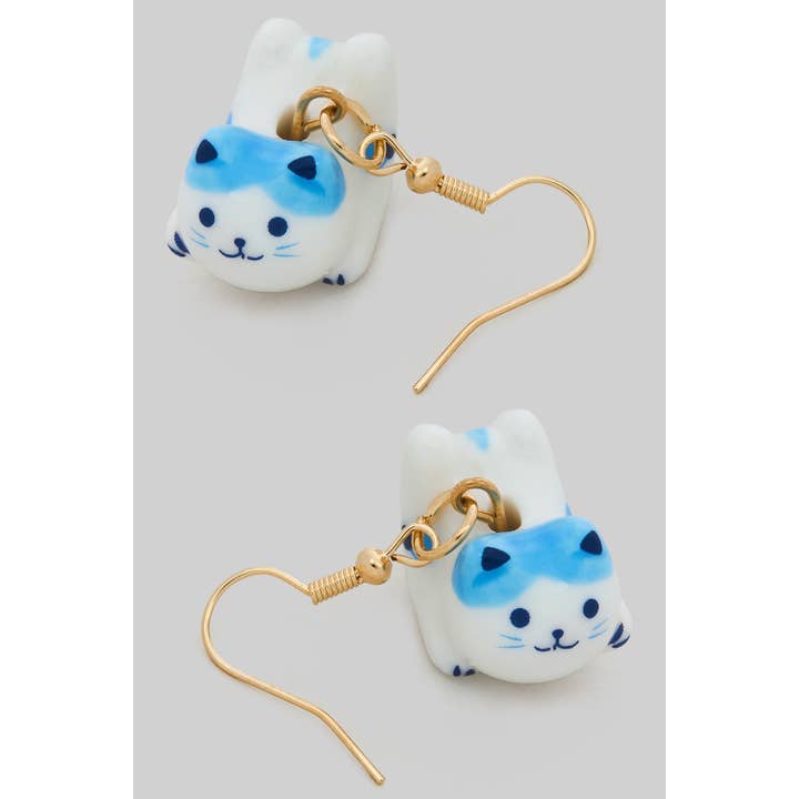 WHITE ADORABLE PORCELAIN CAT DROP EARRINGS for wholesale on Faire