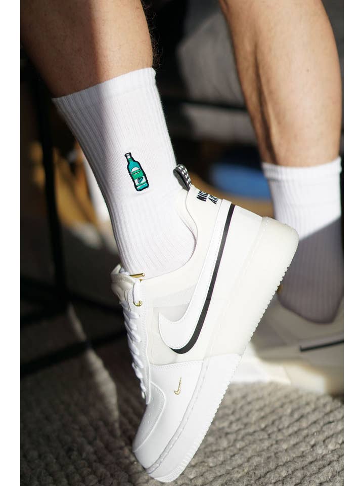 white Pfeffi | Embroidered organic cotton socks for wholesale on Faire8