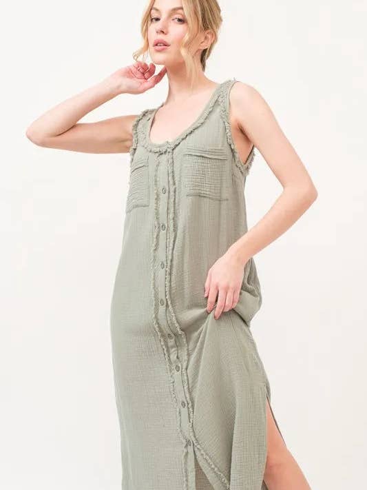 Sage And The Why Washed Gauzed Patch Pocket Tank Midi Dress for wholesale on Faire
