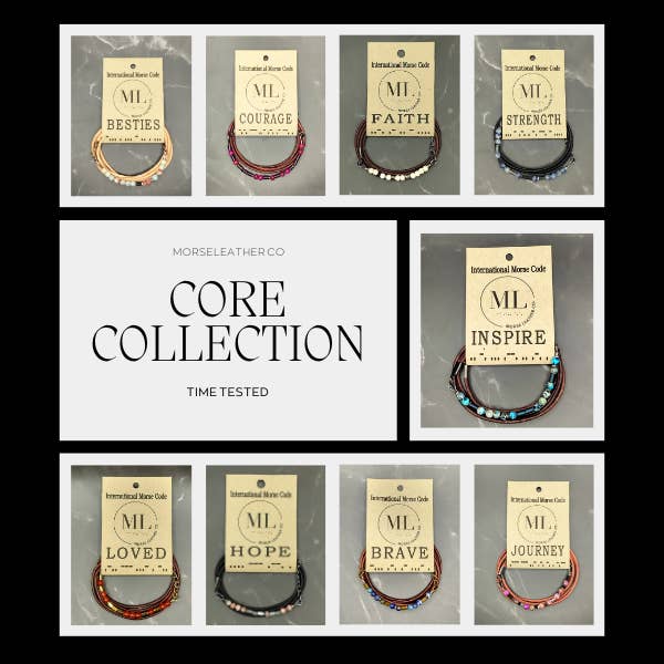 Signature Core Collection - 9 Morse Code Leather Bracelets for wholesale by MorseLeather Co.