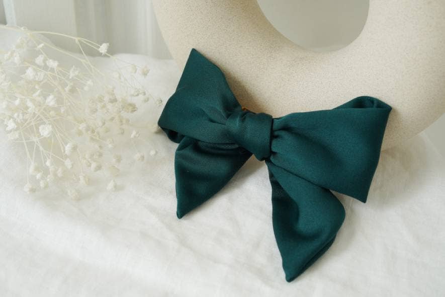 Bohomane - Wholesale Hair Bow - Women's - Emerald Green Amore Satin Bow Barrette