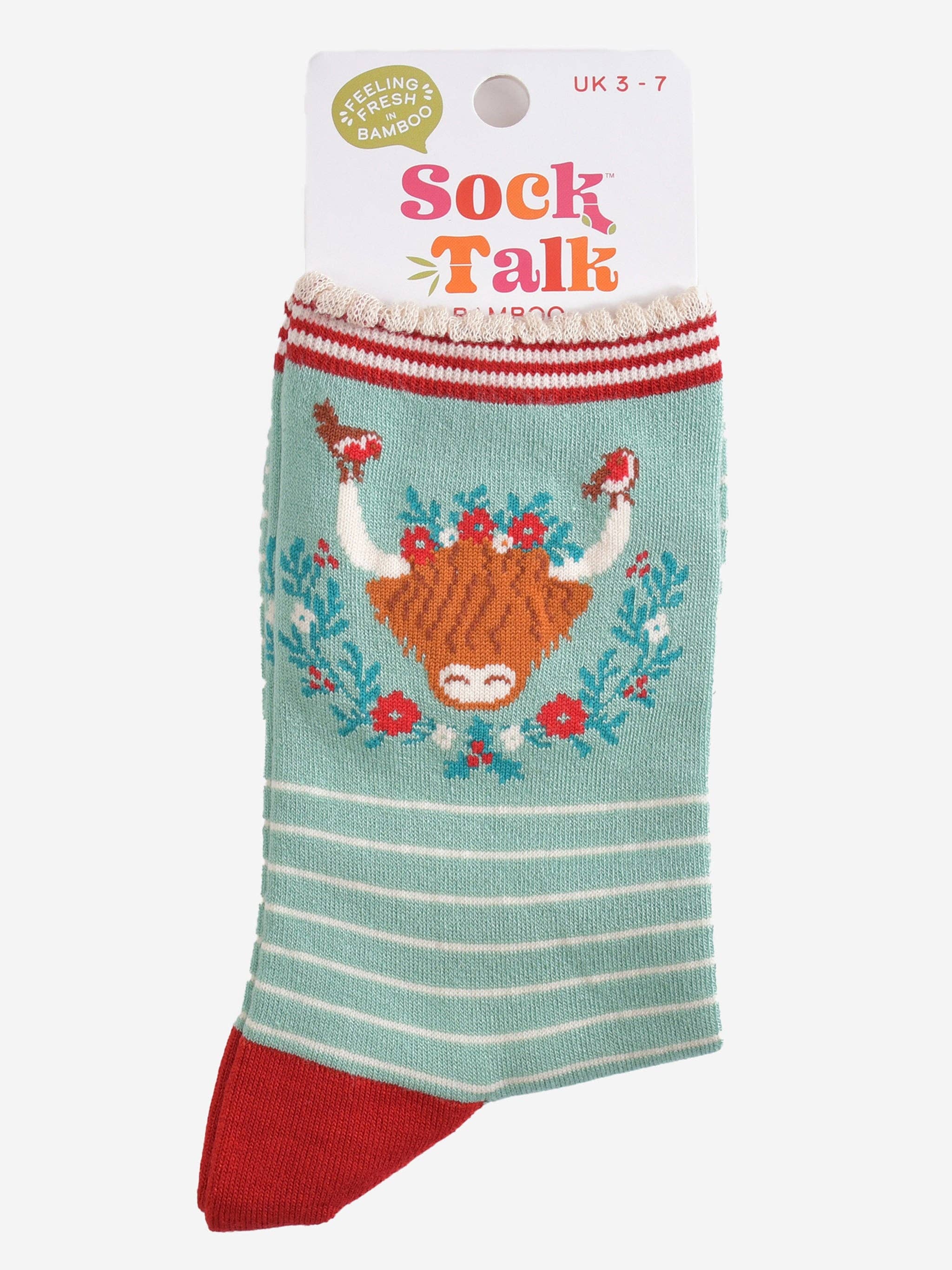Sock Talk – wholesale Socks – Women's – Women's Bamboo Socks - Green/Red, Christmas Highland Cow8